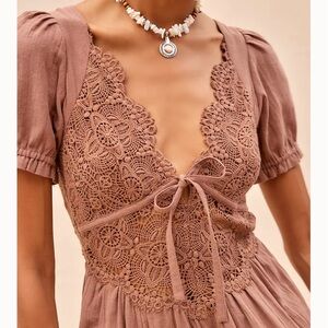 Free People Brown Midi Crochet Dress NWT!